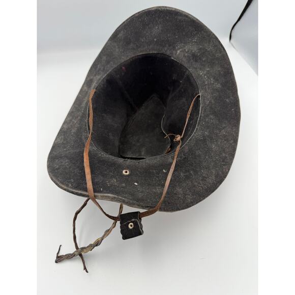 Vintage Leather Cowboy Hat - Hand Tooled Peru Souvenir - Nazca Lines Design - Picture 7 of 9